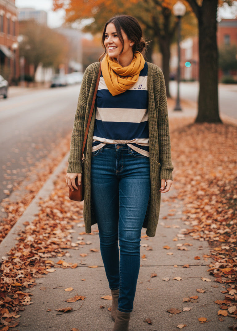 Nautical Stripe Cotton Tee – Navy & Sandstone