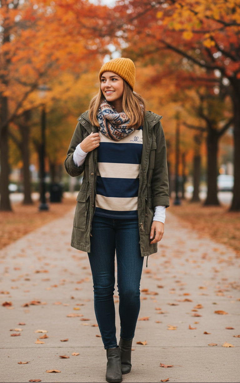 Nautical Stripe Cotton Tee – Navy & Sandstone
