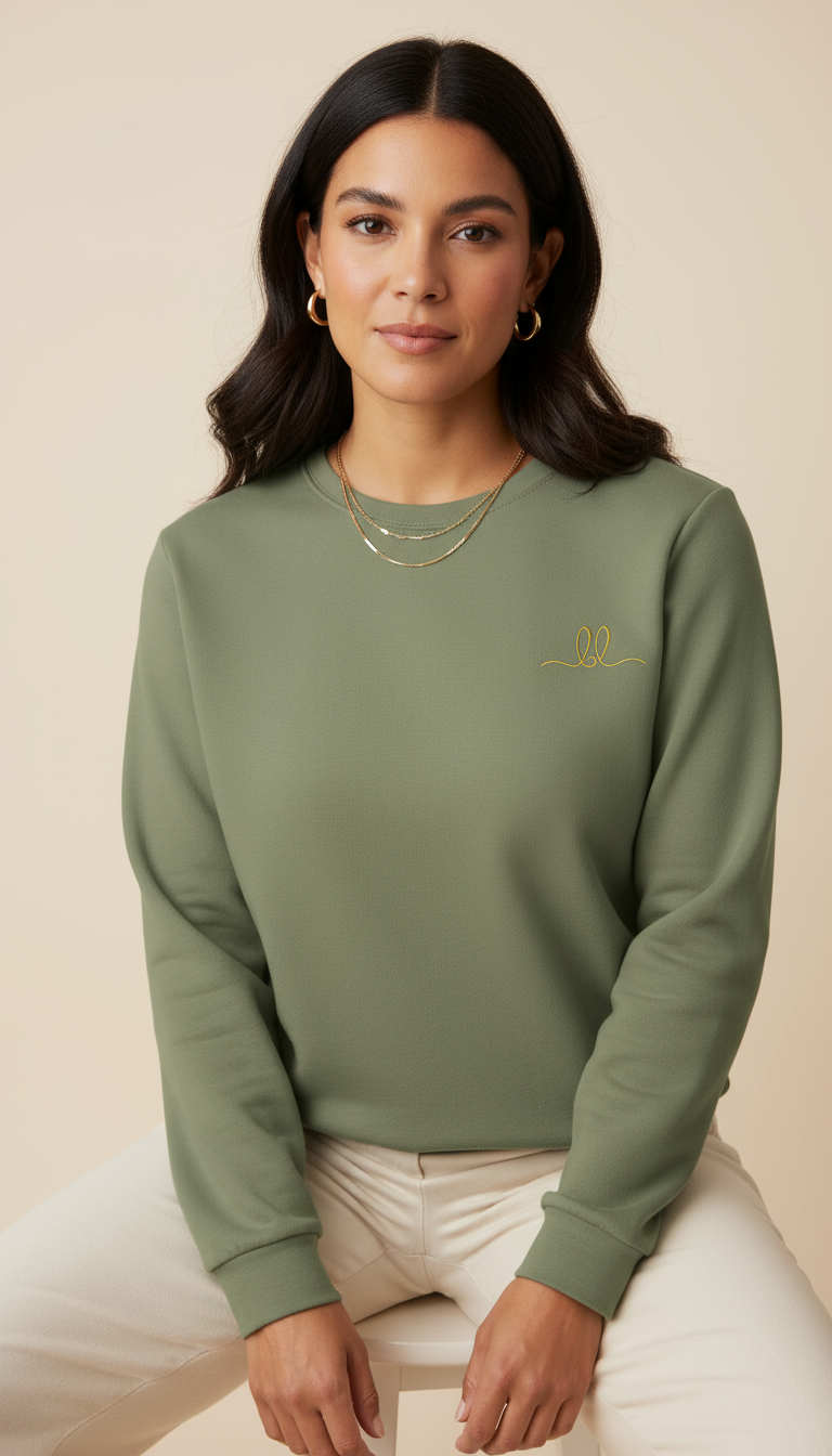 Olive Green Cotton Crewneck Sweatshirt
