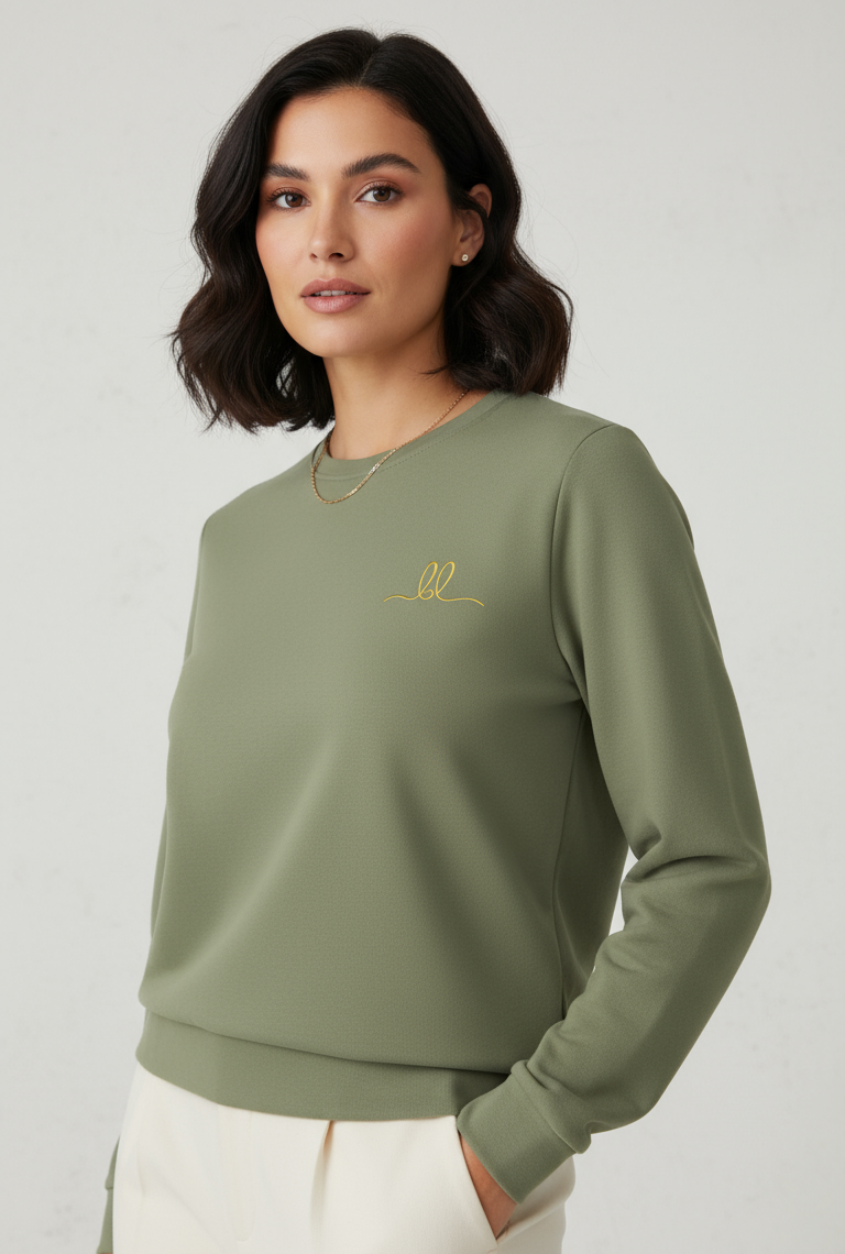Olive Green Cotton Crewneck Sweatshirt