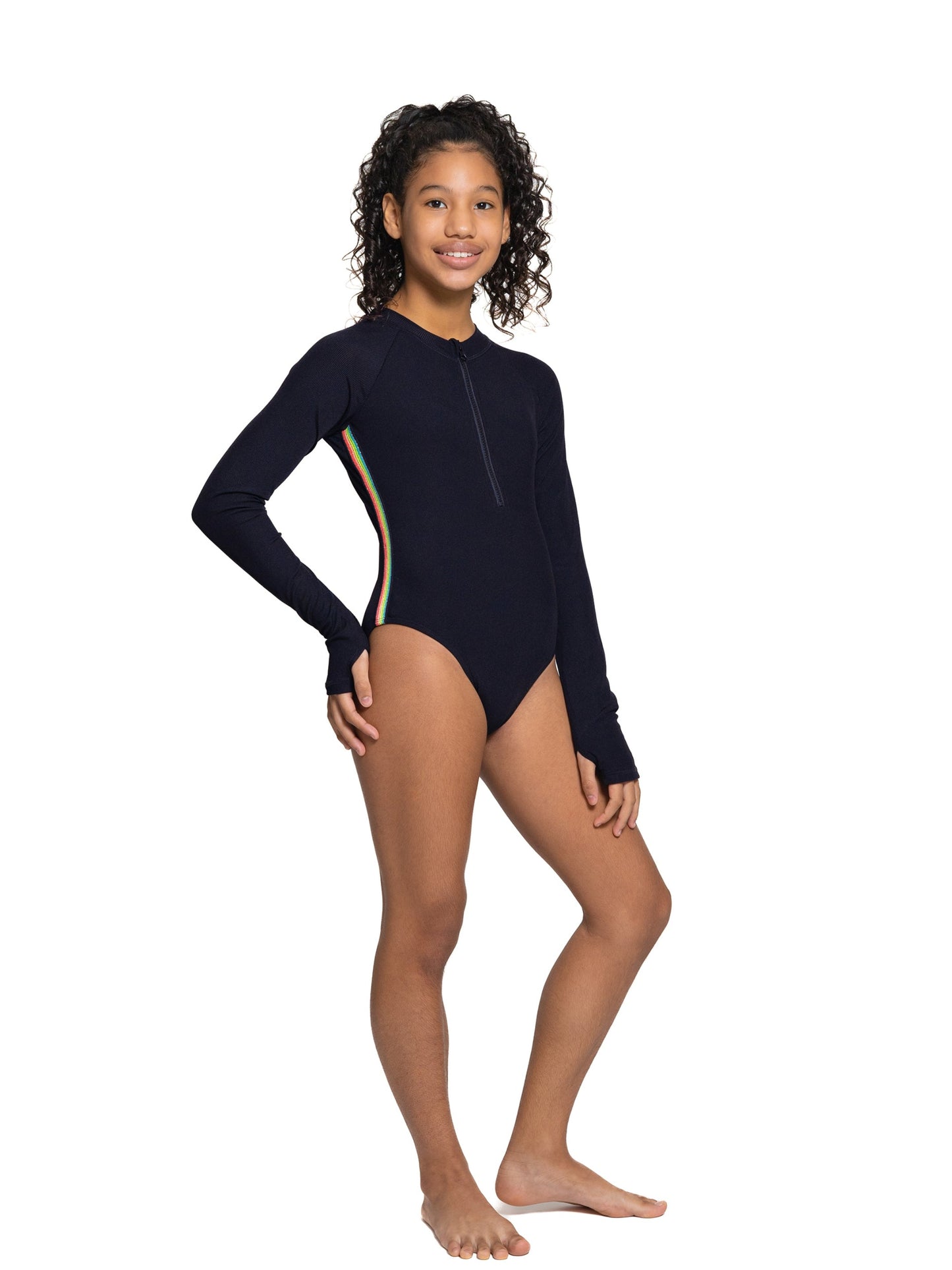 KATINKA - Ribbed Long Sleeve Zip-up Swimsuit | Limeapple