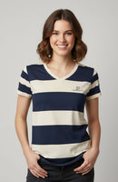 Nautical Stripe Cotton Tee – Navy & Sandstone