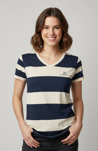 Nautical Stripe Cotton Tee – Navy & Sandstone