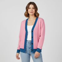 Brianna Lee Bloom Knit Cardigan – Pink & Yale Blue Jacquard