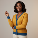 Brianna Lee Heritage Knit Cardigan– Mustard & Yale Blue Jacquard