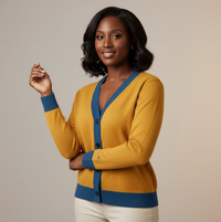Brianna Lee Heritage Knit Cardigan– Mustard & Yale Blue Jacquard