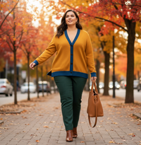 Brianna Lee Heritage Knit Cardigan– Mustard & Yale Blue Jacquard