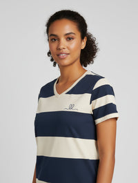 Nautical Stripe Cotton Tee – Navy & Sandstone