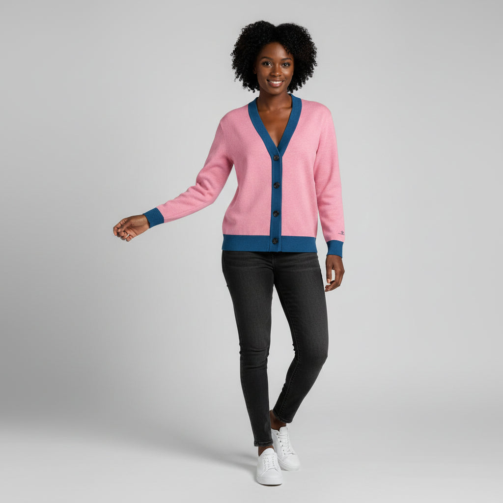 Brianna Lee Bloom Knit Cardigan – Pink & Yale Blue Jacquard