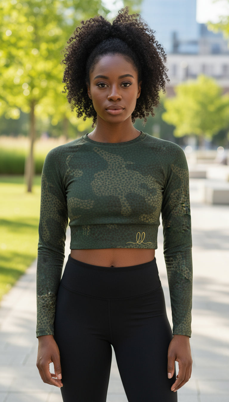 Signature Camo Long-sleeve Crop Top